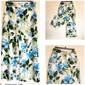 Banana Republic Floral Palm Print Wide Leg Trousers